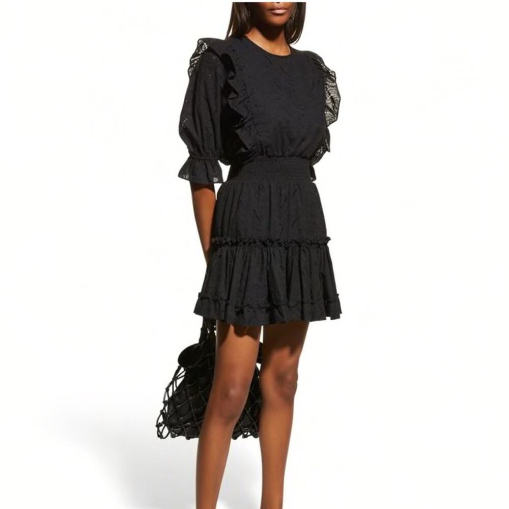 Misa Doutzen Eyelet Mini Ruffle Dress Sz L